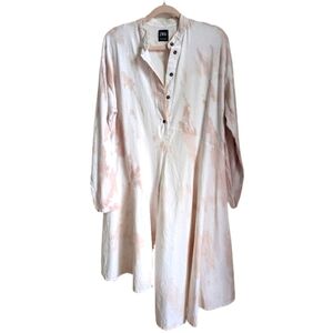 ZARA Tie Dye Pink & White Cotton Casual Midi Long Sleeves Dress Size Medium